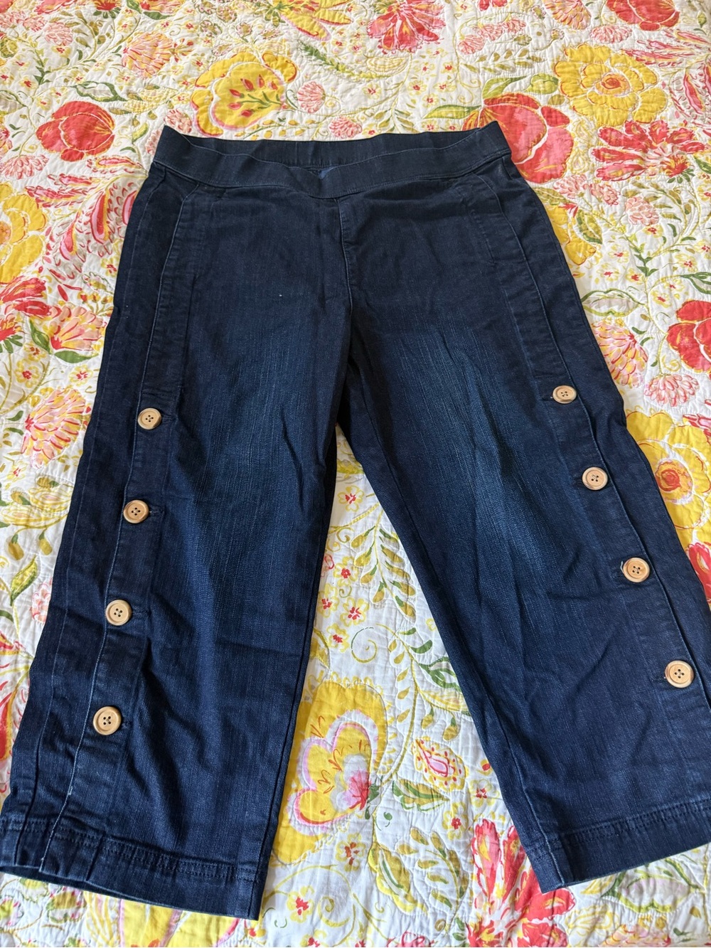 Women's Navy Button-Accent Wide Leg Crop Pants from 7 for mankind